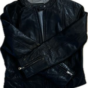 Mens GUESS retro vintage y2k leather jacket size Large zip up buttons